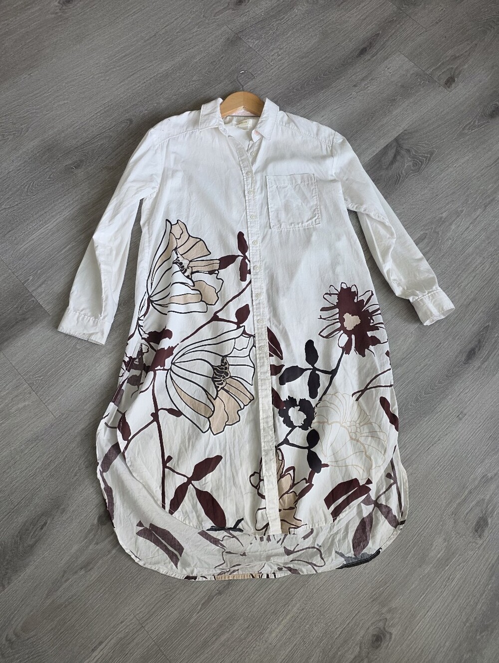 Anthropologie Maeve Maxi Tunic Poplin Buttondown Floral Neutral XXS